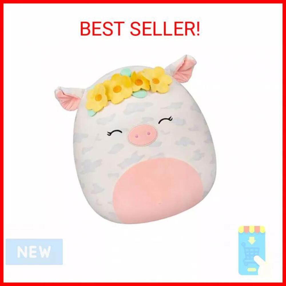 🐷🐷 Squishmallows 16-Inch Rosie Spotted Pig with Yellow Flower‎ Crown~ NIB 🐷🐷